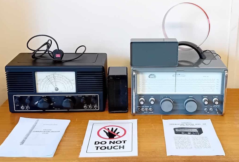 A collectioun of radios on display at the club.